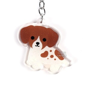 Red Piebald Dachshund Wiener Dog Acrylic Keychain | Cartoon Kawaii Art Puppy Glitter Charm | Chibi Cute Animal Lover Pet Loss Memorial Gift