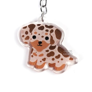 Brown Dapple Dachshund Wiener Dog Acrylic Keychain | Cartoon Kawaii Art Puppy Glitter Charm | Chibi Cute Animal Lover Pet Loss Memorial Gift