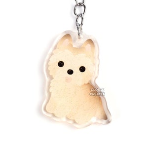 Llavero acrílico de la raza de perro Berger Picard / Dije de cachorro con purpurina de dibujos animados kawaii / Regalo conmemorativo chibi para la pérdida de una mascota
