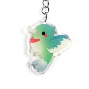 Llavero acrílico de colibrí con diseño de especie de ave, con purpurina de doble cara, estilo chibi de dibujos animados, regalo kawaii para amantes de la ornitología.