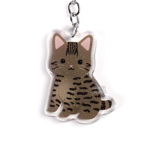Porte-clés acrylique classique de race d'animal de compagnie de chat bobtail américain tigré | de sac à paillettes Chibi dessin animé | Cadeau de perte d'animal de compagnie, amoureux des chatons, kawaii