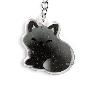 Silver Fox Acrylic Glitter Keychain | Kawaii Chibi Wild Dog Animal Lover Art Charm | Cute Cartoon Zoo Wildlife Souvenir Canine Keyring Gift