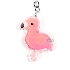 Llavero acrílico de flamenco con especies de aves tropicales / Dije de purpurina de doble cara con diseño de dibujos animados de Chibi / Lindo recuerdo de zoológico kawaii para amantes de los animales