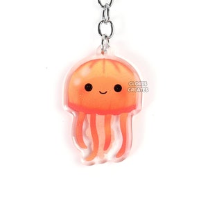 Sea Nettle Acrylic Glitter Keychain | Kawaii Chibi Jellyfish Marine Animal Lover Art Charm | Cute Cartoon Sea Creature Souvenir Keyring Gift