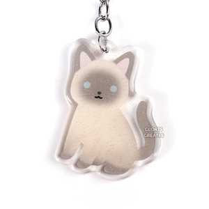 Blue Point Siamese Cat Acrylic Pet Breed Keychain | Cartoon Chibi Animal Art Glitter Charm | Kawaii Cute Kitten Lover Pet Loss Memorial Gift