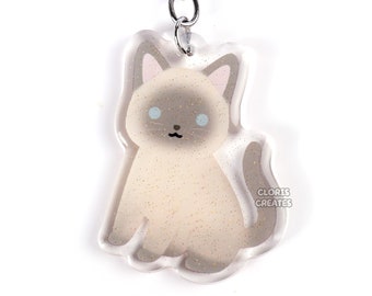 MUCOOS Cat Keychain – Cute Stainless Steel Kitty Bag Charm For Women, Gift For Pet Lovers (White)