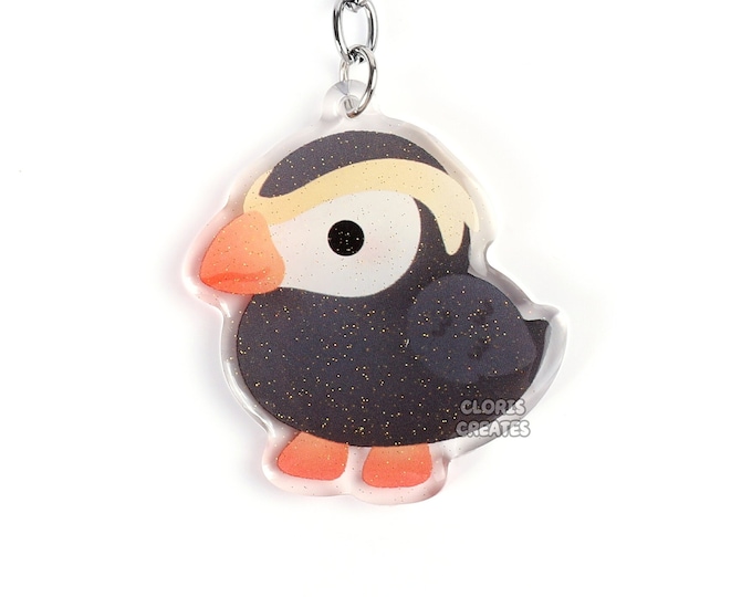 Tufted Puffin Acrylic Glitter Keychain | Kawaii Chibi Wild Seabird ...