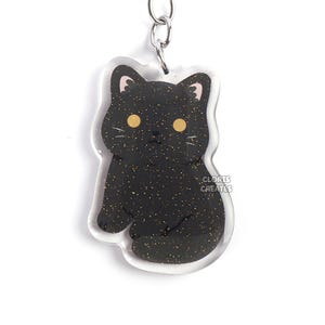 Black British Shorthair Cat Acrylic Pet Breed Keychain | Cartoon Chibi Art Glitter Charm | Kawaii Cute Shorthaired Kitten Lover Gift