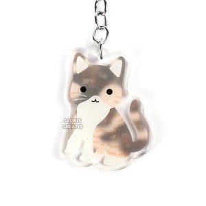 Porte-clés de race d'animal de compagnie en acrylique Tortie (Tortie Calico) à poil court | Art animalier Chibi dessin animé | Cadeau de perte de chaton mignon kawaii