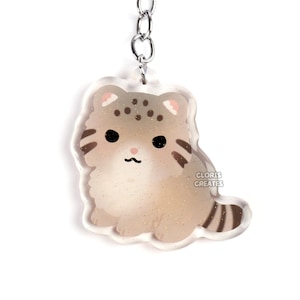 Pallas's Cat Manul Acrylic Glitter Keychain | Kawaii Chibi Animal Lover Wildcat Art Charm | Cute Cartoon Wildlife Zoo Souvenir Keyring Gift