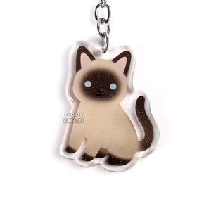 Llavero acrílico de gato siamés con punta de foca, diseño de animal chibi de dibujos animados con purpurina, regalo conmemorativo para amantes de los gatitos y mascotas.