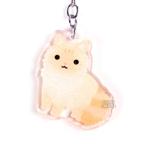 Flame Point Ragdoll Cat Acrylic Pet Breed Keychain | Cartoon Chibi Animal Art Glitter Charm | Kawaii Cute Longhaired Kitten Lover Gift