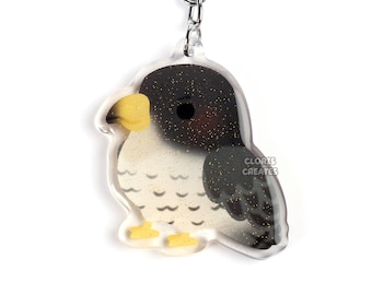 Peregrine Falcon Acrylic Animal Keychain | Cartoon Chibi Raptor Art Double-Sided Glitter Charm | Kawaii Cute Exotic Birds of Prey Lover Gift