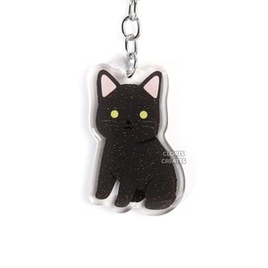 Black Manx Cat Acrylic Pet Breed Keychain | Cartoon Chibi Animal Lover Art Glitter Charm | Kawaii Cute Kitten Loss Memorial Cat Mom Gift