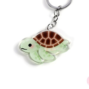 Sea Turtle Acrylic Glitter Keychain | Kawaii Chibi Marine Animal Lover Art Charm | Cute Cartoon Sea Creature Aquarium Souvenir Keyring Gift