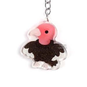 Llavero acrílico de pavo, buitre y cóndor. Dije de doble cara con purpurina de aves rapaces chibi. Regalo kawaii para amantes de las aves rapaces.