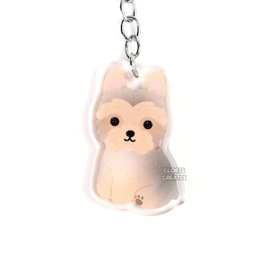Blue & Gold Yorkie Yorkshire Terrier Dog Breed Acrylic Keychain | Cartoon Kawaii Puppy Glitter Charm | Cute Chibi Pet Loss Memorial Gift