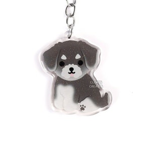 Schnoodle Schnauzer Poodle Mixed Dog Acrylic Keychain | Cartoon Kawaii Art Puppy Glitter Charm | Chibi Cute Animal Pet Loss Memorial Gift