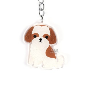 Red & White Shih Tzu Clear Dog Breed Acrylic Keychain | Cartoon Kawaii Art Puppy Charm | Chibi Cute Animal Lover Pet Loss Memorial Gift