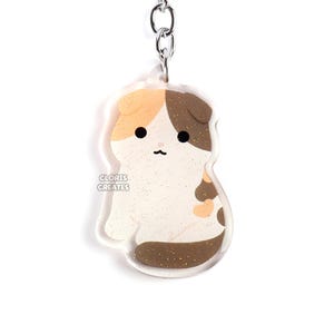 Calico Scottish Fold Tricolor Cat Breed Acrylic Keychain | Cartoon Chibi Animal Glitter Charm | Kawaii Cute Kitten Lover Pet Memorial Gift