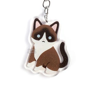 Brown Snowshoe Cat Acrylic Pet Breed Keychain | Cartoon Chibi Art Glitter Charm | Kawaii Cute Domestic Shorthaired Kitten Loss Memorial Gift