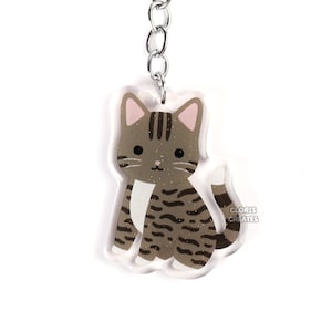 Classic Tabby Cat Acrylic Pet Breed Keychain | Cartoon Chibi Animal Art Glitter Zipper Pull Charm | Kawaii Cute Kitten Loss Memorial Gift
