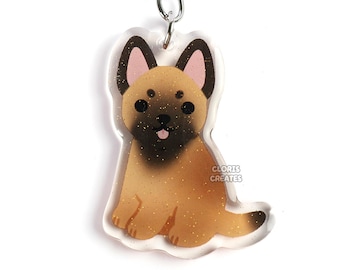 Llavero acrílico de perro belga malinois cervatillo / Dije de cachorro con purpurina de dibujos animados kawaii / Regalo conmemorativo para amantes de los animales chibi