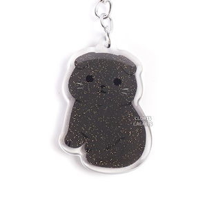 Black Scottish Fold Cat Breed Acrylic Keychain | Cartoon Chibi Animal Art Glitter Bag Charm | Kawaii Cute Kitten Lover Pet Memorial Gift
