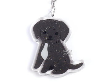 Black Labrador Retriever Pitbull Mix Acrylic Dog Breed Keychain | Cartoon Kawaii Art Puppy Charm | Chibi Cute Animal Lover Pet Memorial Gift