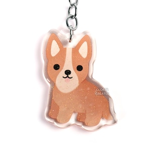 Australian Cattle Dog Red Heeler Acrylic Animal Keychain | Cartoon Kawaii Art Puppy Lover Glitter Charm | Chibi Cute Pet Loss Memorial Gift