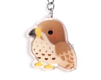 Prairie Falcon Acrylic Animal Keychain | Cartoon Chibi Raptor Art Double Sided Glitter Charm | Kawaii Cute Exotic Birds of Prey Lover Gift