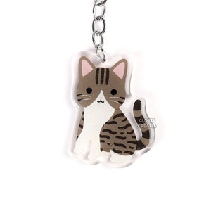 Porte-clés acrylique classique de race d'animal de compagnie de chat tigré | Charm à tirette scintillant Art animalier Chibi dessin animé | Cadeau commémoratif de perte de chaton mignon kawaii