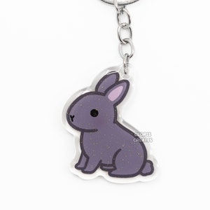 Blue American Rabbit Acrylic Pet Breed Keychain | Cartoon Kawaii Art Double-Sided Epoxy Bunny Glitter Charm | Cute Chibi Animal Lover Gift