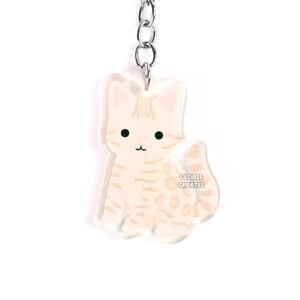Snow Bengal Cat Acrylic Pet Breed Keychain | Cartoon Art Epoxy Glitter Charm | Kawaii Cute Exotic Shorthaired Kitten Lover Pet Loss Gift