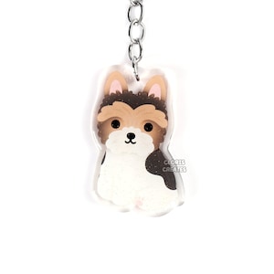 Biewer Terrier Shorthaired Parti Yorkie Dog Breed Acrylic Keychain | Cartoon Kawaii Puppy Glitter Charm | Chibi Cute Pet Loss Memorial Gift