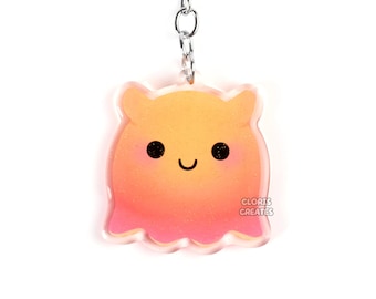 Flapjack Octopus Acrylic Glitter Keychain | Kawaii Chibi Marine Animal Ocean Art Charm | Cute Cartoon Sea Creature Aquarium Souvenir Gift