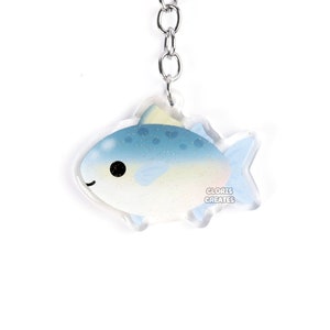 Bluefish Tuna Acrylic Glitter Keychain | Kawaii Chibi Marine Aquatic Animal Art Charm | Cute Cartoon Sea Creature Aquarium Souvenir Gift