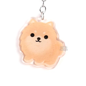 Red Pomeranian Acrylic Dog Breed Keychain | Cartoon Kawaii Art Puppy Glitter Charm | Chibi Cute Animal Lover Pet Loss Memorial Gift