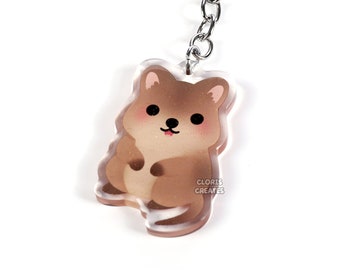 Quokka Acrylic Glitter Keychain | Kawaii Chibi Wild Aussie Animal Lover Charm | Cute Cartoon Australian Wildlife Zoo Souvenir Keyring Gift