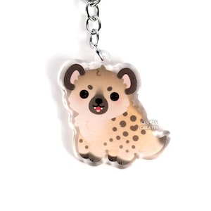 Spotted Hyena Acrylic Glitter Keychain | Kawaii Chibi Animal Lover Wild Dog Charm | Cute Cartoon Wildlife Zoo Safari Souvenir Keyring Gift