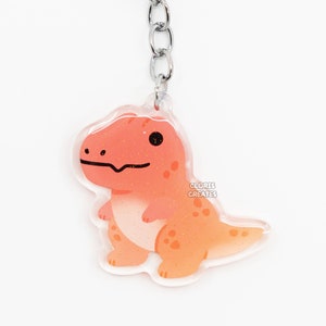 T-Rex Tyrannosaurus Rex Dinosaur Acrylic Glitter Keychain | Kawaii Chibi Extinct Prehistoric Animal Lover Charm | Cute Cartoon Keyring Gift