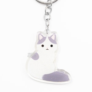 Gray Turkish Van Cat Acrylic Pet Breed Keychain | Cartoon Chibi Animal Art Glitter Charm | Kawaii Cute Longhaired Kitten Memorial Gift