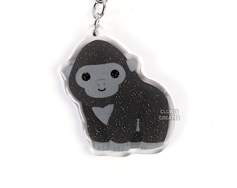 Gorilla Acrylic Glitter Keychain | Kawaii Chibi Wild Chimp Primate Animal Lover Charm | Cute Cartoon Zoo Souvenir Wildlife Keyring Gift