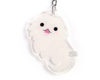White Bearded Dragon Beardie Acrylic Lizard Keychain | Cartoon Kawaii Exotic Pet Glitter Charm | Chibi Cute Reptile Animal Lover Gift