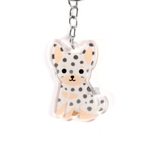 Blue Merle Chihuahua Acrylic Dog Keychain | Cartoon Kawaii Art Puppy Epoxy Glitter Charm | Chibi Cute Animal Lover Pet Loss Memorial Gift