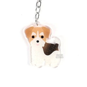 Wire Fox Terrier Acrylic Dog Breed Keychain | Cartoon Kawaii Art Puppy Glitter Charm | Chibi Cute Pet Loss Memorial Gift