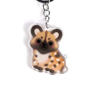 African Wild Dog Cape Hunting Acrylic Glitter Keychain | Kawaii Chibi Painted Dog Animal Charm | Cute Cartoon Wildlife Souvenir Keyring Gift