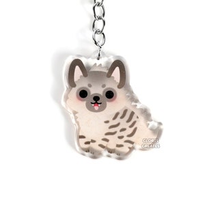 Striped Hyena Acrylic Glitter Keychain | Kawaii Chibi Animal Lover Wild Dog Charm | Cute Cartoon Wildlife Zoo Safari Souvenir Keyring Gift
