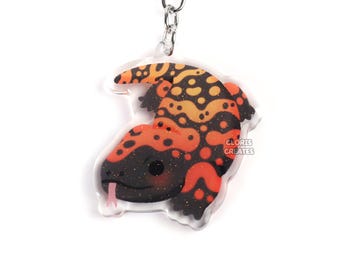 Gila Monster Acrylic Lizard Keychain | Cartoon Kawaii Exotic Pet Portrait Glitter Charm | Chibi Cute Reptile Desert Animal Lover Gift