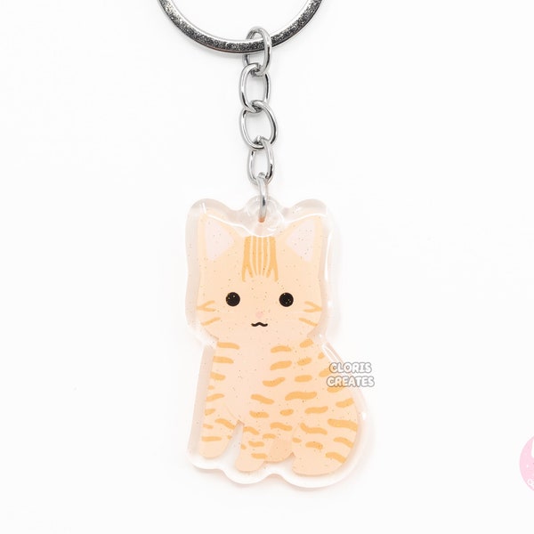 Orange Tabby Manx Cat Acrylic Pet Breed Keychain | Cartoon Chibi Animal Art Glitter Charm | Kawaii Cute Kitten Loss Memorial Gift